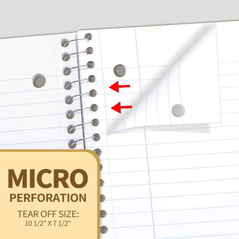 College Ruled Paper, x 101/2", 100 Sheets per Notebook, 3Hole Punched Paper, Water Resistant Cover, Doublesided Pockets, Spiral Lined Notebooks for Work, Black