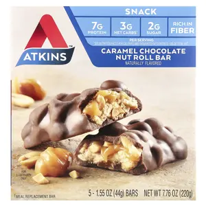 Atkins Caramel Chocolate Nut Roll Bar, 5 Bars, 1.55 oz (44 g) Each Atkins Caramel Chocolate Nut Roll Bar, 5 Bars, 1.55 oz (44 g) Each