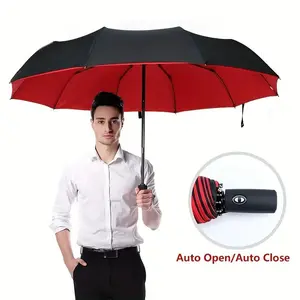 Classic Solid Color Double Layer Double Sided Umbrella, Auto Open Large Windproof Rain & Sun UV Protection, Folding Umbrella for Men & Women