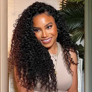[3 IN 1 Half Wig] Kinky Curly Half Wig Human Hair Glueless Wig Invisible Hairline Ready to Wear 3 IN 1 Half Wig Drawstring Glueless Human Hair Half Wig For Women#TikTokShopBlackFriday