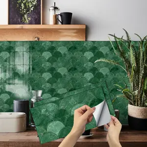 12/24/48 Pcs Retro Tile Stickers, Fish Scale Mosaic Design, Waterproof, Wear-Resistant, Self-Adhesive, Easy Assembly, 15x30cm, Home Decoration
