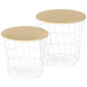 HOMCOM End Tables Set of 2, Nesting Tables with Storage, Round Accent Side Tables with Removable Top for Living Room, Black/ Brown