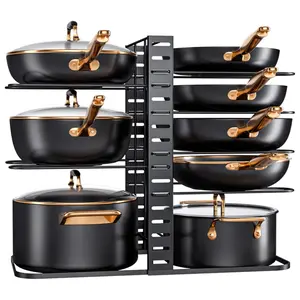 Pots and Pans Organizer : Rack under Cabinet, 8-Tier Kitchen Cabinet Organizers and Storage, Light-Duty Adjustable Pot Racks, Pot Organizers inside Cabinet with 3 DIY Methods
