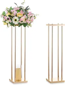 Wedding Table Flower Centerpiece Decoration - Tabletop Metal  Floor Stand Living Room 31.5inch Tall Vases Decor Geometric Rectangular Tables Centerpieces for Birthday Party Reception