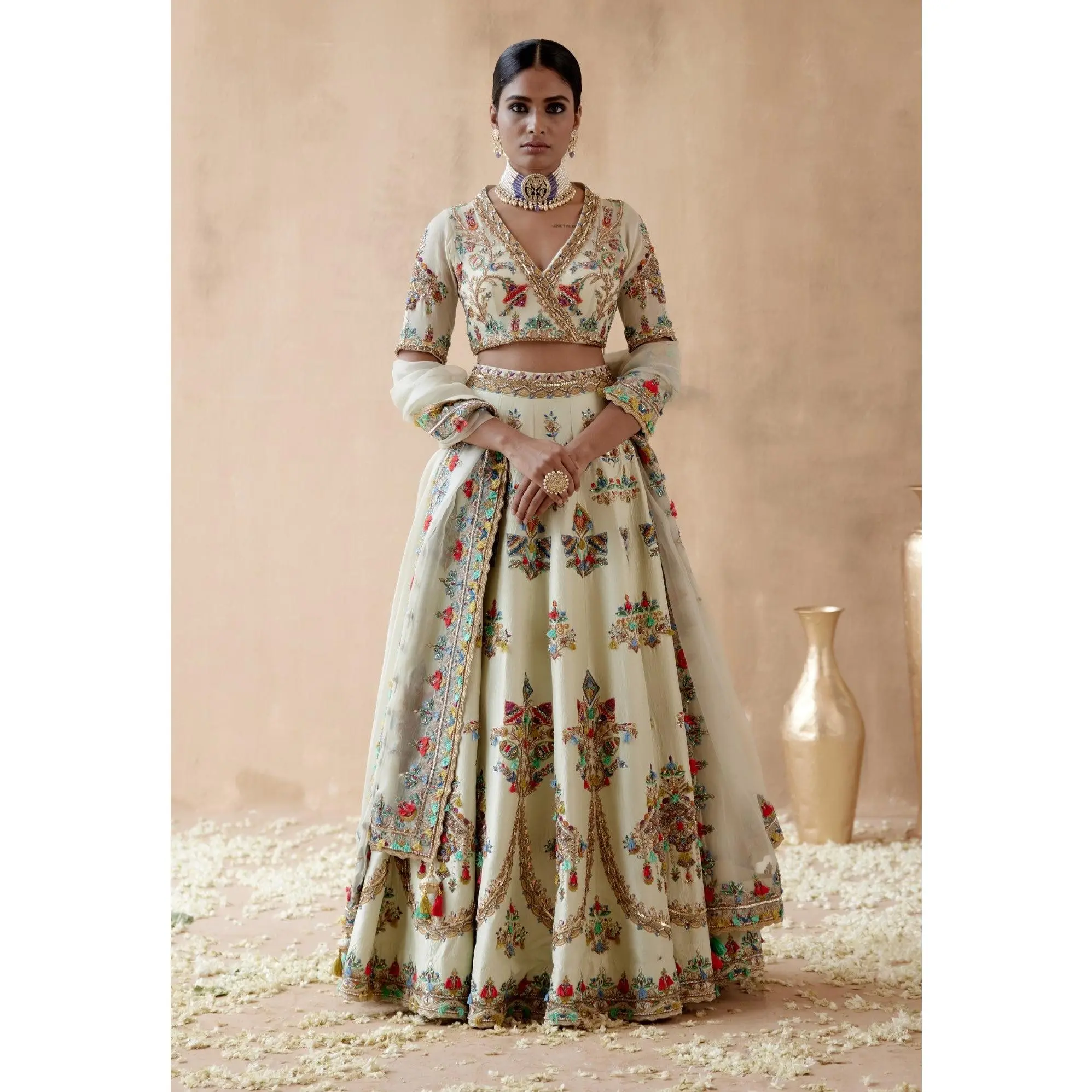 Mint green dupion silk lehenga set