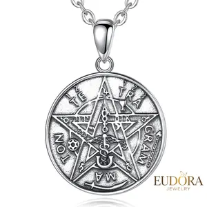 S925 Solid Coin Tetragrammaton Pentacle Necklace, Vintage Mystic Pentagram Pendant, Amuleto de Proteccion Gift, Handcraft YHWH Jewelry