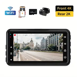4K Dash Cam Front 4K Rear 2K Car Driving Recorder with WiFi 3 Inch HD Screen 170 Degree Wide Angle Night Vision Loop Recording Parking Monitoring G Sensor Car DVR with 64GB Card Easy Suction Cup Installation Video Recorder for Cars Trucks Ride Share Drive