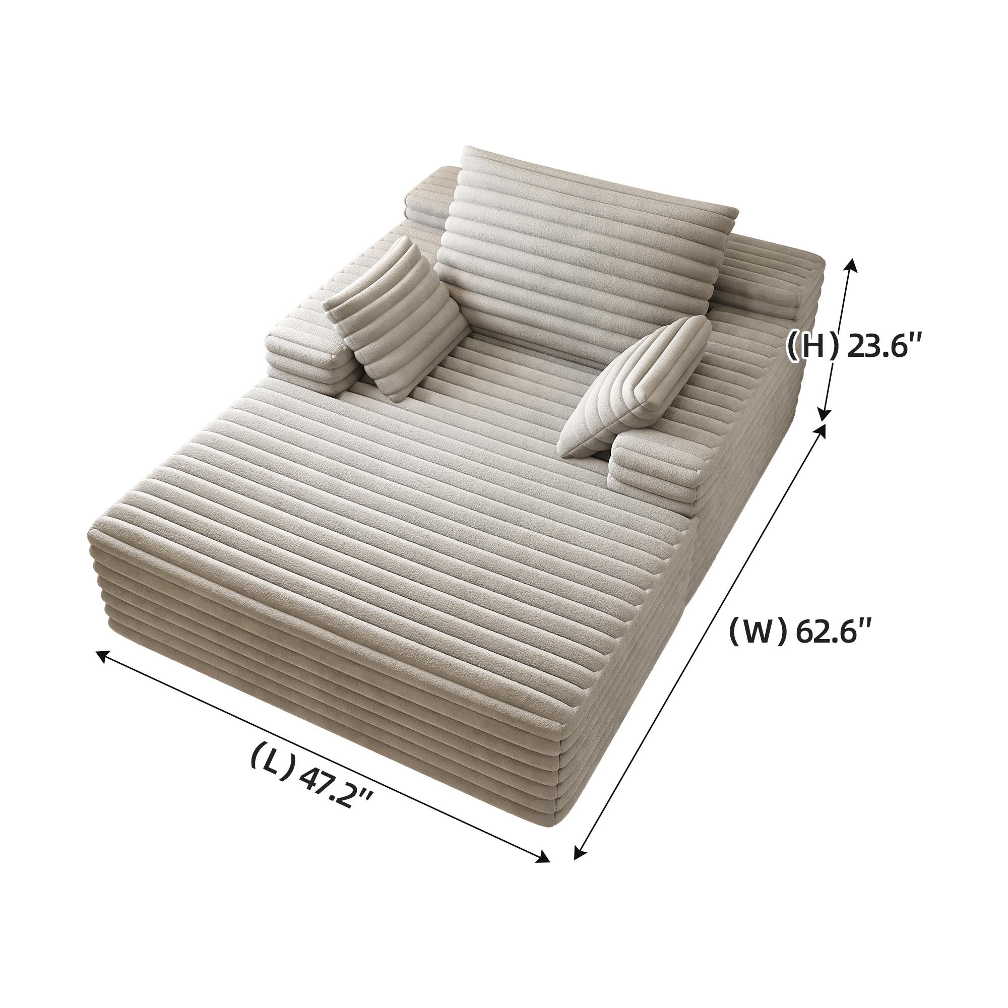 Chaise Lounge Indoor, Oversized Chaise Lounge Chair with 3 Throw Pillows and Armrests, Corduroy Upholstered Plush Sofa Bed Lazy Chair Bed Sleeper Chair for Living Room Apartment ,Lazy Couch Bean Sofa for Adult