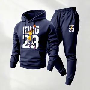Men's Basketball King 23 Sports Hip-Hop Sweatpants Set, Menswear, Casual Athletic Long Sleeve Hooded Jacket & Trousers for Fall & Winter, Men's Clothing for Daily Wear, Sportswear Indoor Outdoor, Tracksuit, Athleisure