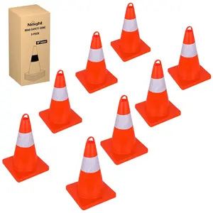 Nilight 18 inch Traffic Safety Cones, 8  Pack Durable PVC Orange Cones with Reflective Collars for Road Safety, Parking, Construction Work, Sports Training