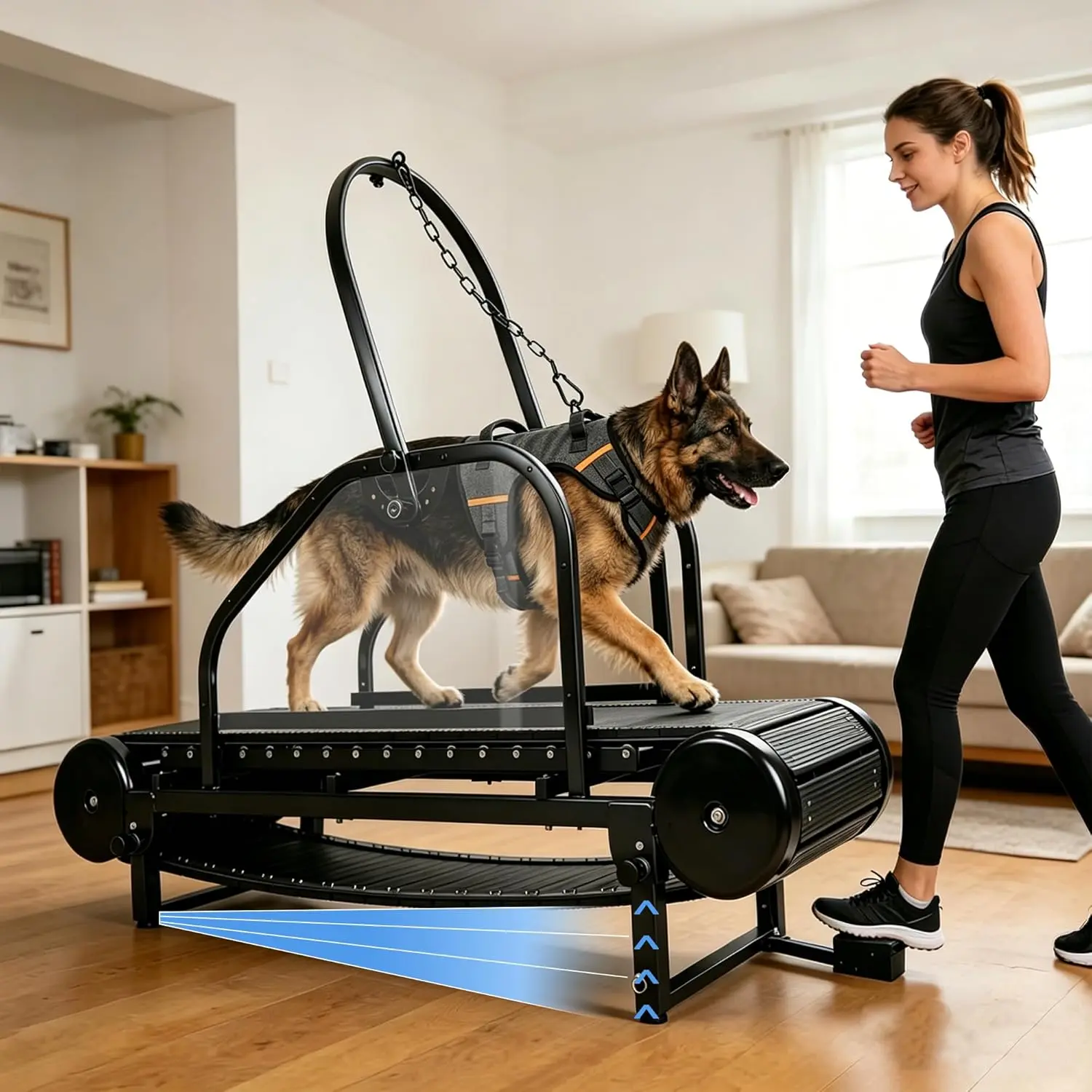 Dog Treadmill for Medium/Large Dogs, Non-Motorized Slatmill with 18 in Wide Track, Easy Upright Foot Brake, Side Panels, 5-Level Incline, 500 Lb Capacity for High-Energy Dogs Indoor Exercise