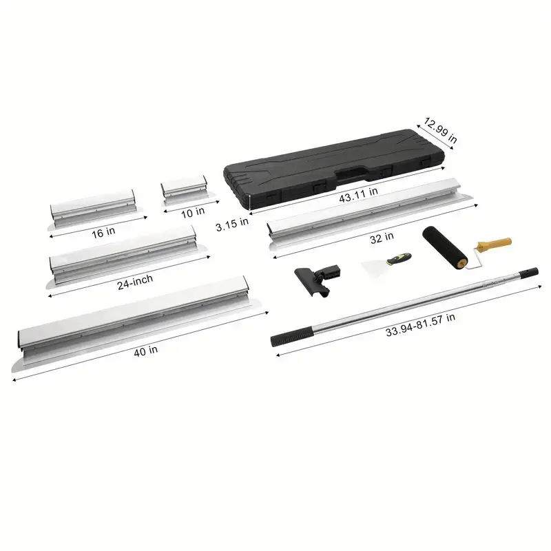 Drywall Skimming Blade Set, 10/16/24/32/40 in Skimming Blades + 34-81.6 in Extension Handle Pole, Stainless Steel Knife Professional Skim Coat Tools, for Gyprock/WallBoard/Plasterboard