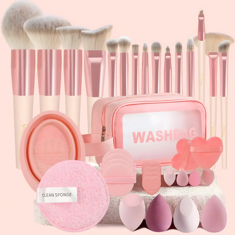 DUAIU 36Pcs Beginners Makeup Brushes Multi-Pack with Storage Bag - Soft Bristles, Beauty Sponge, Mini Powder Puff, Face Cream Puff, Portable Tools for MUA, Holiday Gift, Flawless Finish Daily-Travel Use
