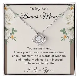 Bonus Mom Love Knot Necklace Perfect Gift for Stepmom or Foster Mom with Heartfelt Message Card & Elegant Gift Box for Birthday or Mother’s Day, Anniversary Wedding Day for Dad Mom, Women's Accessory