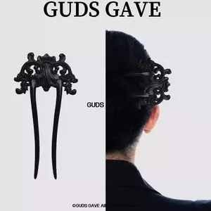 GUDS GAVE Natural Sandalwood Hair Stick | New Chinese Style Minimalist All-Match Retro Heavy-Duty Hollow Double-Sided Hair Pin for Updo