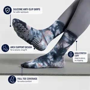 Pilates & Yoga High Knee Grip Socks for Women – Anti Slip Non Slip Cotton Socks for Barre, Reformer, Studio Workout, Size 35–40