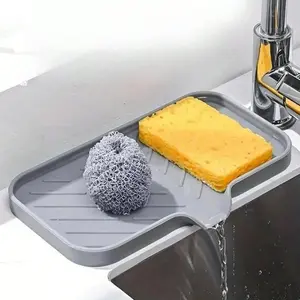 Large Silicone Drain Mat, Sink Organizer, Dish Sponge Drying Tray with Soap Dispenser, Kitchen Necessity, Home Appliance Accessory