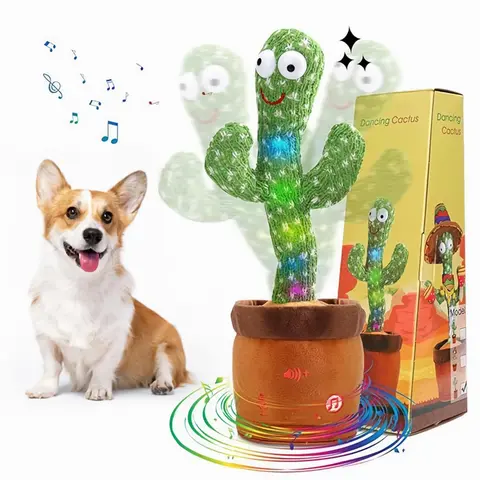 Kids Adjust Volume Dancing Talking Cactus Toys for Baby Boys and Girls, Singing Record Repeating What You Say Sunny Electronic Light Up Plush Toy with 120 English Songs for Home Decor