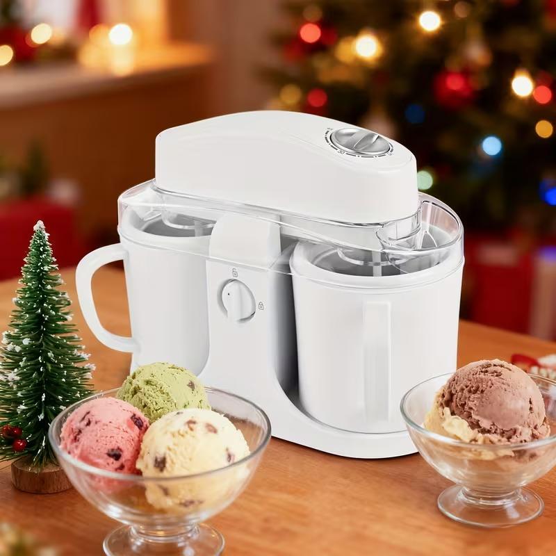 1L Dual-Bowl Ice Cream Maker  – CreamyDelight , Effortless Homemade Ice Cream, Frozen Yogurt & Smoothies, Easy-Clean Detachable Cups, Perfect Gift for Any Occasion .