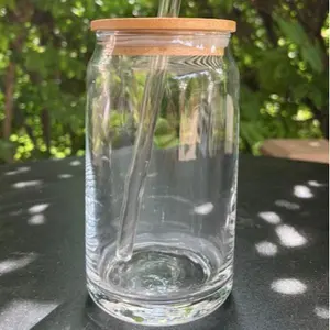 Clear Glass 16 Ounce Cup with Bamboo Lid & Glass Straw - Durable Eco-Friendly Drinkware for Smoothies, Juices & Cocktails - Stylish, Sturdy