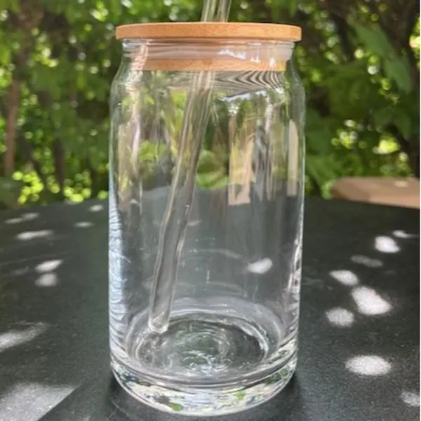 16 oz Clear Glass Cup with Bamboo Lid, Glass Straw, Stain Resistant - Durable Eco-Friendly Kitchen Drinkware for Smoothies, Cocktails - UV-DTF Wraps Compatible Stylish Glassware