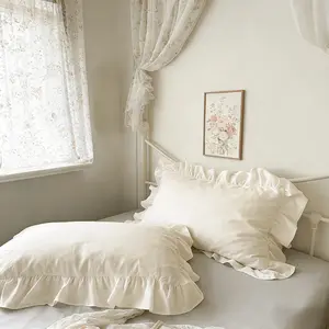2-Pack French Countryside Style Pillowcases, White Color Envelope Closure Ruffled Design, Soft Comfortable Exudes a Sense of Languo, Gentle Romantic Bedroom Decor, Comfortable Sleep, Unisex, Gift Choice