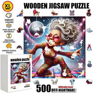 1 Box (500 pcs) Wooden Puzzle Ball with the Dancing Old Lady is durable and not easily damaged, suitable for family entertainment, solo time, leisure on rainy days, perfect home decoration, enhances happiness, and is a wonderful gift for holidays