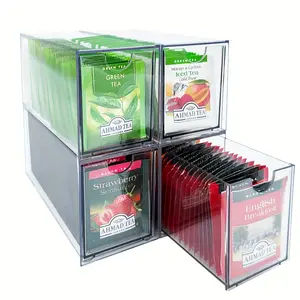 2/4pcs Tea Bag Drawer Organizer - Clear Plastic Drawer Tea Bag Holder, Stackable And Portable for Kitchen Refrigerator Coffee Bags And Snacks - Modern Design for Countertop Or Cabinet Boxes