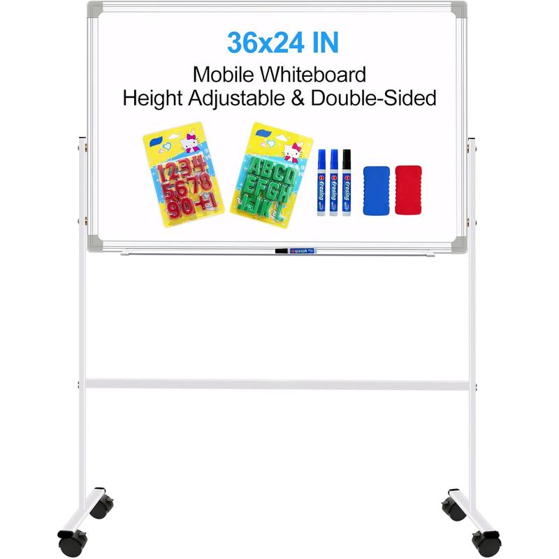 Dry Erase Board with Stand Double-Sided Mobile Whiteboard - 36"x24" Adjustable Height Rolling White Boards on Wheels for  & Adults