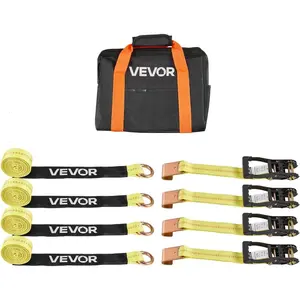 VEVOR Ratchet Tie Down Straps Kit, 2x 120 Tire Straps, 5512 LBS Working Load, 11023 LBS Breaking Strength, Car Tie Down Straps with Snap Hooks for Passenger Car, Truck, Trailer, 4 - PackVEVOR Super Brand Day