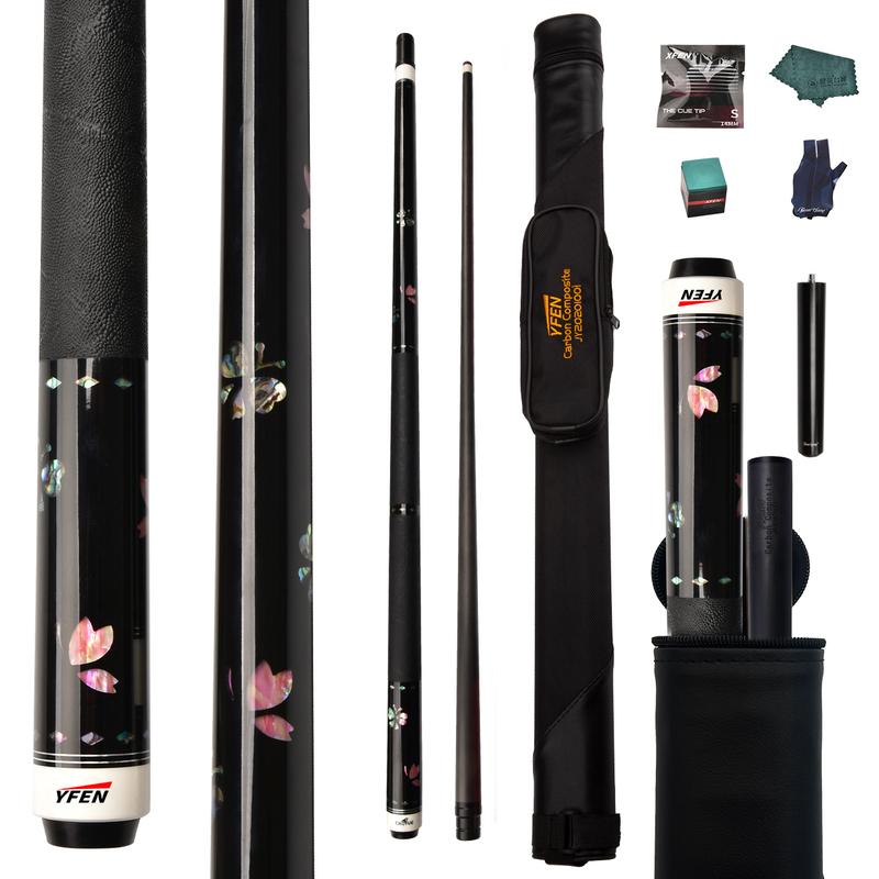 Carbon-Fiber Pool Cue LD Shaft with 1/2 Joint for Spin Control - Heavy-Duty Black Shell Inlaid Leather Grip, Water-Resistant & Splice-Proof Tip (11.8mm) w/ Extension - Professional Billiard Cue Stick
