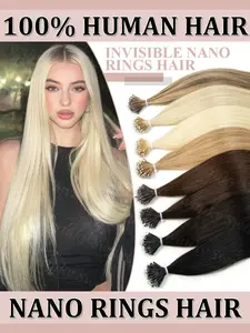 Nano Rings Human Hair Extensions 12-22 inches Nano Tip Hair Extensions 30g/pack Remy Straight Hair Nano Beads Hair for Women Easy to Install and Remove