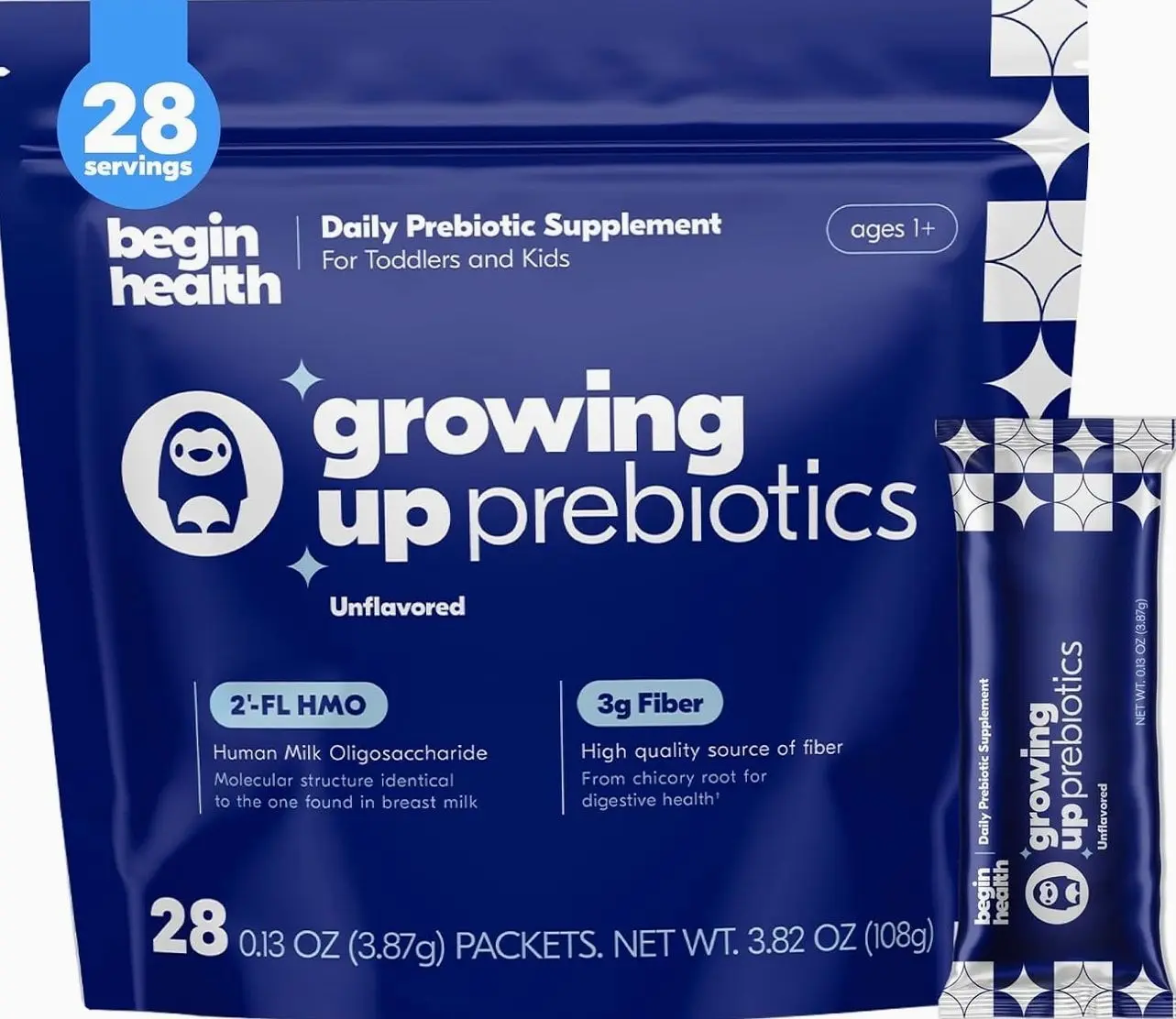 Begin Health Growing Up Prebiotics for Kids 28-Packs | Prebiotic Soluble Powder Stool Softeners and Digestive Gut Health Supplement | Ideal to Mix with Kids Daily Beverages and Soft Foods - Unflavored       undefined