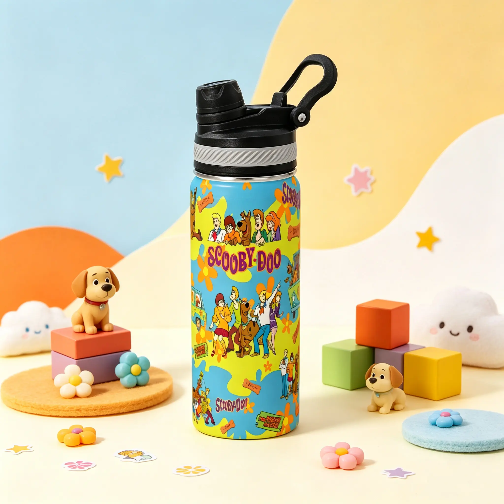 Scooby-Doo 20oz Stainless Steel Thermos Cup with Lid, Straw & Carry Handle, Suitable for Christmas, Birthday, Father’s Day and Outdoor Adventures