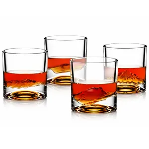 LITTON Grand Canyon Heavy Crystal Whiskey Glasses Set of 1,2&4 , Premium 10oz Thick Freezable Bourbon Glass Tumblers, Stylish Whisky Gift for Men, Scotch & Cocktail Drinkware