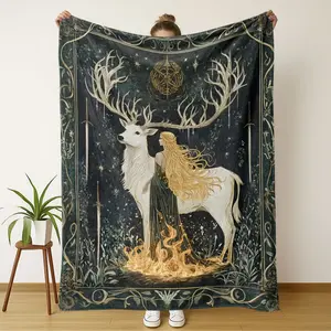 Fairy Deer Goddess Flannel Throw Blanket, Soft Comfortable Material, Lightweight Warm Design, Perfect for Sofa Bed Travel Office Nap Gift