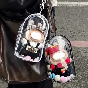 Colorful Transparent Protector Case Organizer Box for 17cm Labubu Plush Dolls Outdoor Display Bag With Keychain Doll labubu Accessories