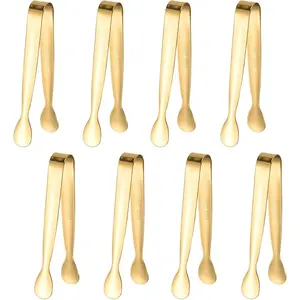 8PCS Gold Mini Metal Tongs, 4.3" Stainless Steel Tiny Tong, Small Kitchen Accessories for Serving Food, Ice, Sugar Cube, Salad, Toaster, Desserts