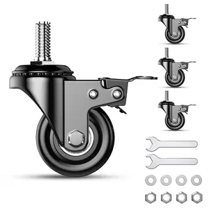 2 inch Caster Wheels, Threaded Stem Casters Set of 4, 1/2"-13 x 1(Stem Diameter 1/2", Stem Length 1"), Locking Swivel Caster Wheels with  600lbs