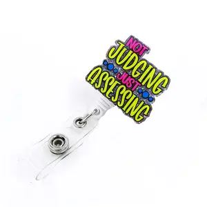 Not Judging Just Assessing Letter Badge Reel, Badge Buddy Nursing, 1 Count Funny Badge Reel, Nurse Badge Reel, Witty Badge Reel, Gift for Nurse