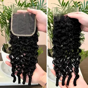 ALHER Burmese Curly Bundles Human Hair 2x6/4x4 Closure Water Wave Weft Ear to Ear 13x4 Frontal 15A Transprent HD Lace Closure Long Deep Middle Part 2x6 Closure and Free Part 4x4 Closure