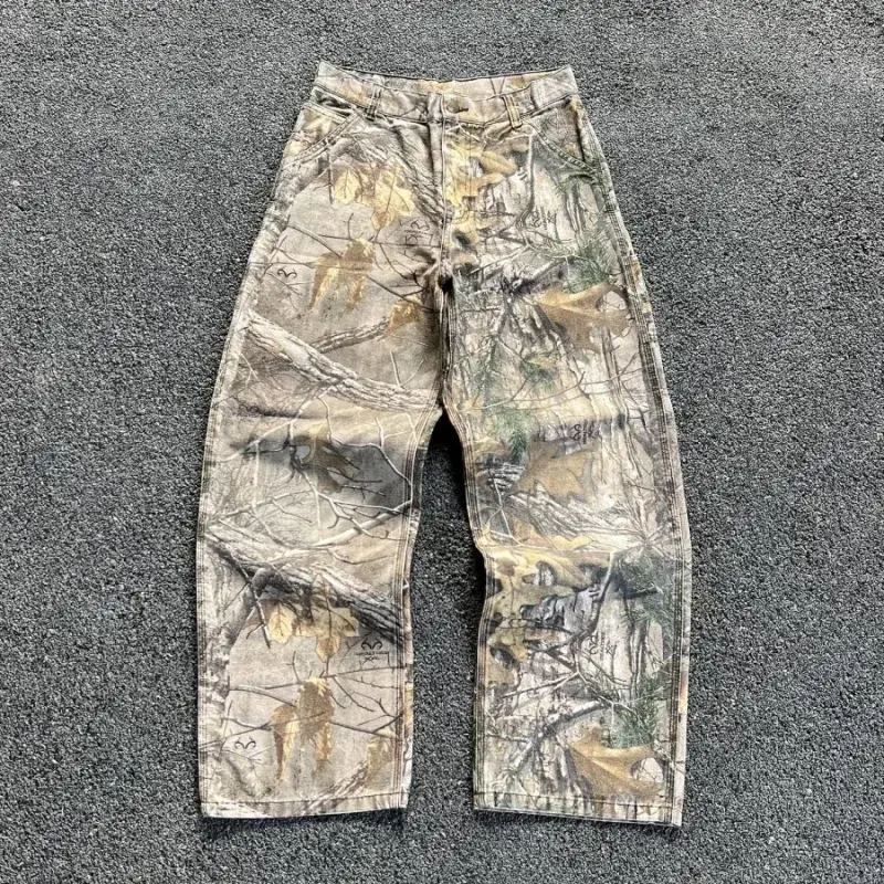 Men's Retro Camouflage Oversized Straight Leg Joggers - Baggy Hip Hop Streetwear, All-Seasons Casual Sports Bottoms (Multi-Size)