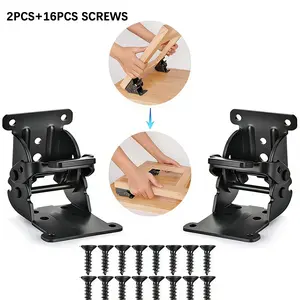 2pcs Heavy-Duty Stainless Steel Folding Supports with Self-Locking Hinges,0-90 Degree Adjustable Locking Mechanism, for Boat Table Legs, Bed Legs, Workbench, Kitchen Storage Racks,Black, Screws Included