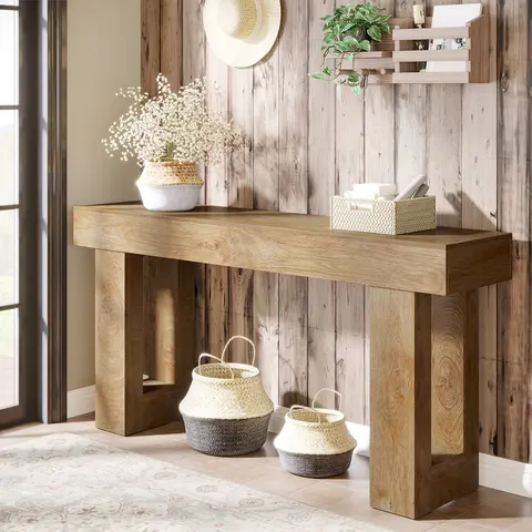 LITTLE TREE 63-Inch Long Console Table, Wooden Rectangular Sofa Table Behind The Couch, Farmhouse Entryway Table for Entrance, Hallway, Living Room