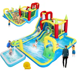 11-in-1 Inflatable Water Park | Dry & Wet Slide, Trampoline, Climbing Wall & Basketball | Ultimate Backyard Bounce House for Kids