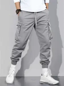Men's Solid Color Cargo Pants, Casual Streetwear Pants, Elastic Wasit Multiple Pockets Tactical Pants Spring Summer Zipper Decoration Hiking Pants Breathable and lightweight Jogger Bottoms Outdoor Activities Fishing Working Time Streetwear Outfit