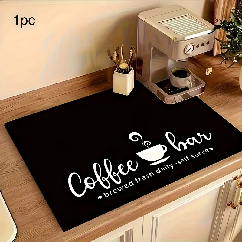 Fashionable Coffee Drip Mat Coasters, Multi-functional Kitchen Countertop Mat, High-quality Polyester Fiber, Non-slip Rubber Base, Fresh Daily Brewing Theme, 2 Sizes, Home Use