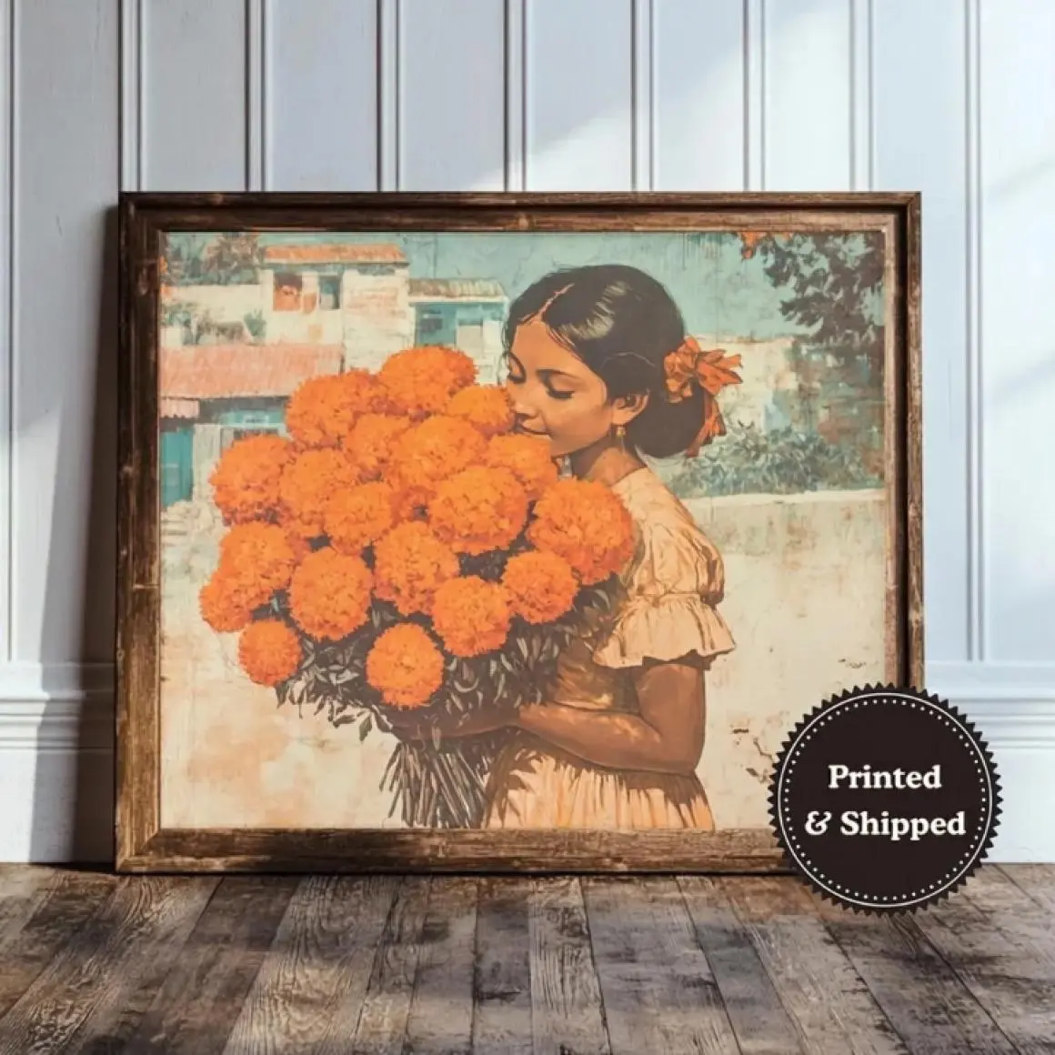 Vintage Mexican Art, Rustic Southwest Poster, Cultural Home Decor, Hispanic Floral Print, Antique Marigold Painting, Printed and Shipped, Ready to Go, No Effort Needed, All-Day Comfort, Zero Compromise