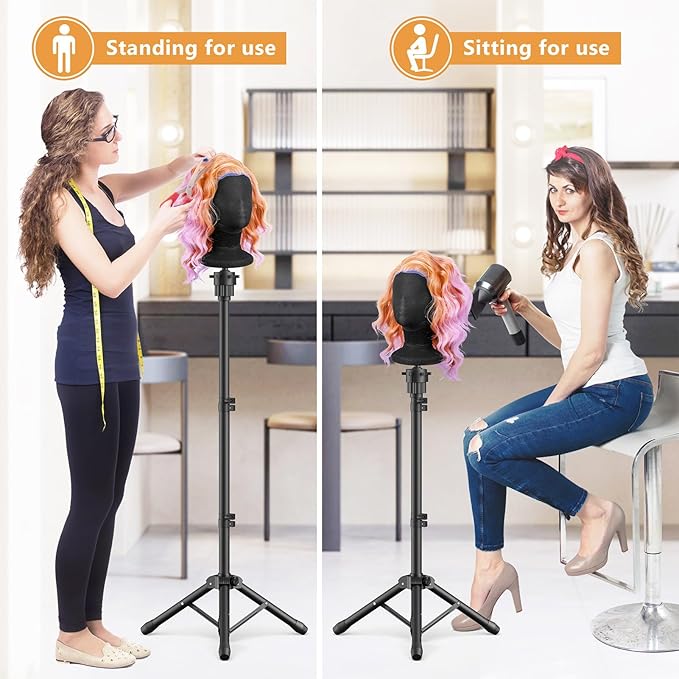 50 Inch Adjustable Wig Head Tripod Stand, Foldable Mannequin Head Stand with Carry Bag, Rose Gold Wig Stand Tripod for Cosmetology Hairdressing Training, Wig Making & Display