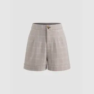 Cider [size 2-10] Mid Rise Check Zipper Pocket Shorts